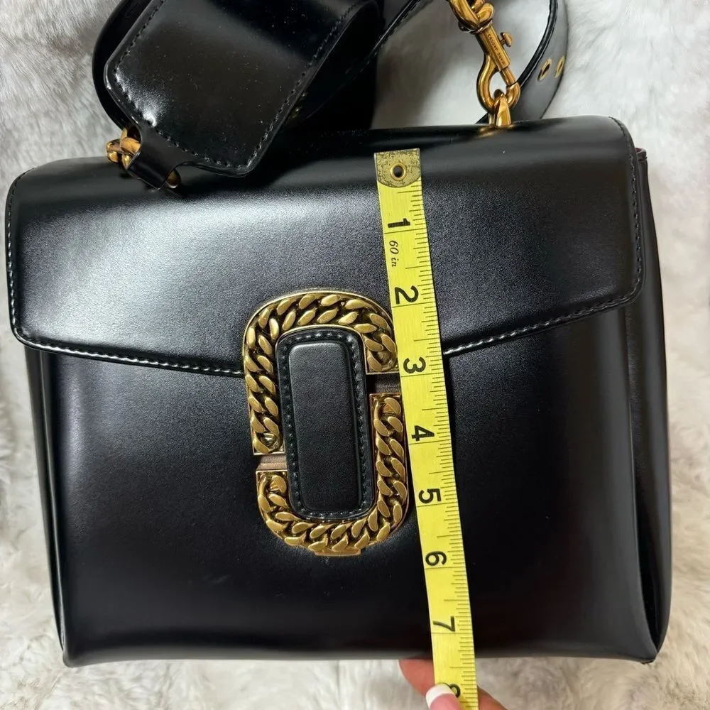 NEW Marc Jacobs Black  Polished Leather Double J St Marc Satchel Crossbody